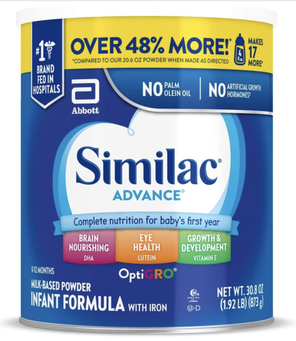 Similac Advance Infant Formula with Iron, Baby Formula Powder, 30.8-oz Value Can